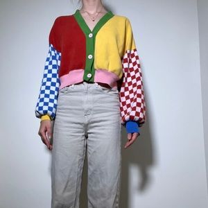Colorful sweater from Lazy oaf brand.